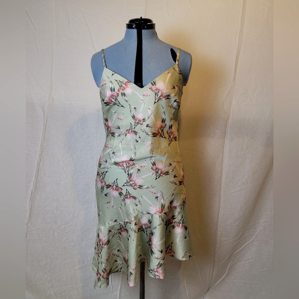 Forest lily asymmetrical satin slip dress